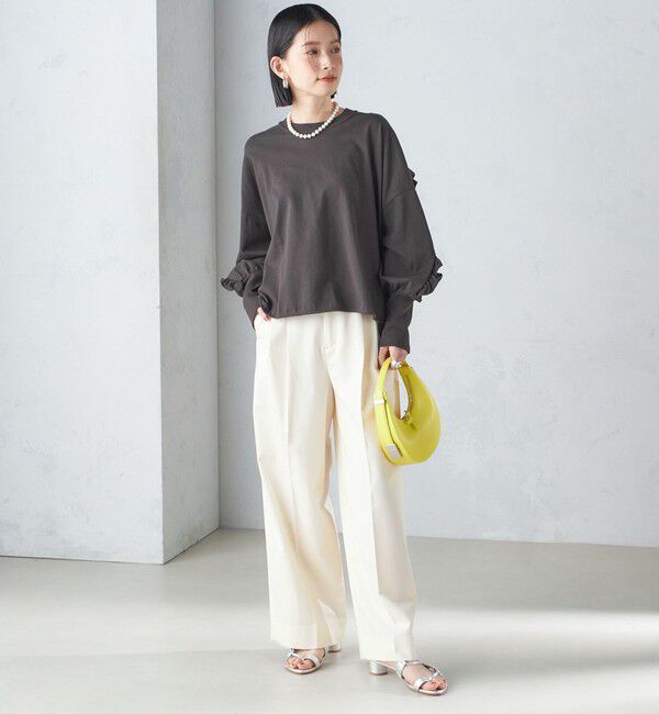 SHIPS for women「〈洗濯機可能〉ロング リブ スリーブ フリル カットソー」|Tシャツ・カットソー|