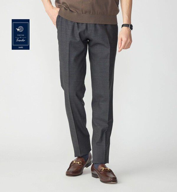 SHIPS「SHIPS: 〈手洗い可能〉ラスティック ウォッシャブル ストレッチ パンツ(無地)」|スラックス|チャコールグレー