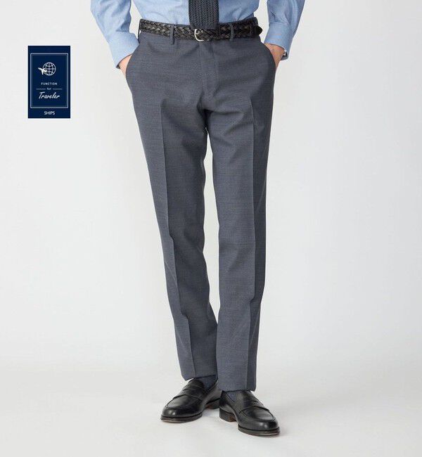 SHIPS「SHIPS: 〈手洗い可能〉ラスティック ウォッシャブル ストレッチ パンツ(無地)」|スラックス|コバルトブルー