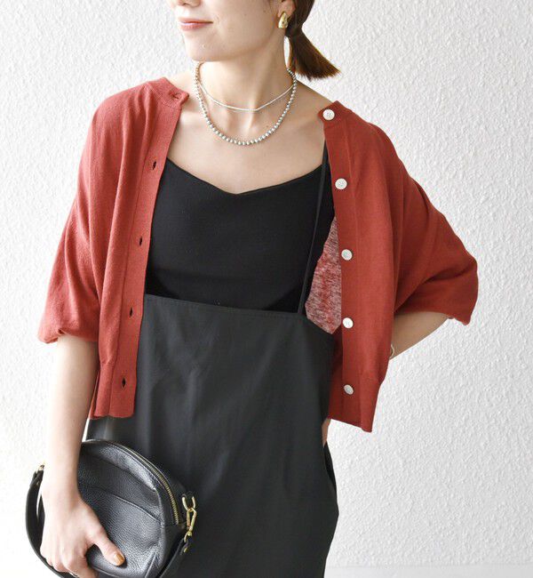 SHIPS any「SHIPS any:〈手洗い可能〉リネン ミックス ワイド パフ クルーネック シアー カーディガン」|カーディガン|レンガ
