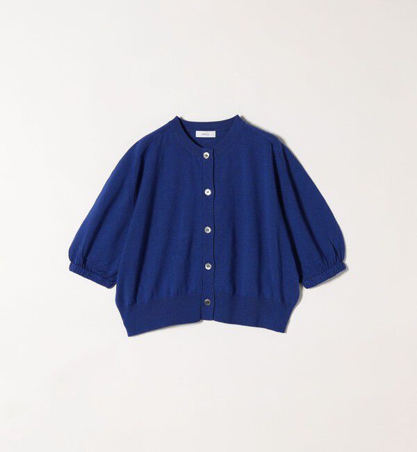 SHIPS any「SHIPS any:〈手洗い可能〉リネン ミックス ワイド パフ クルーネック シアー カーディガン」|カーディガン|