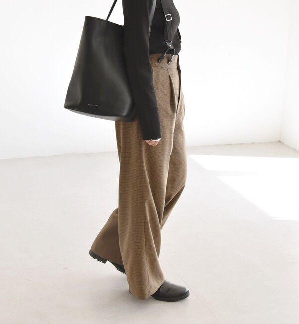 quaranciel「quaranciel:〈洗濯機可能〉チェック サスペンダー付 タック ワイド パンツ」|スラックス|