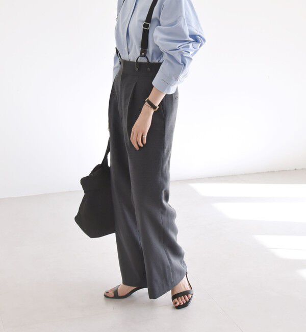 quaranciel「quaranciel:〈洗濯機可能〉チェック サスペンダー付 タック ワイド パンツ」|スラックス|