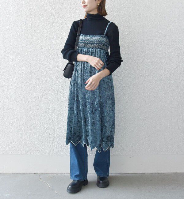 SHIPS any「bon_meur:〈手洗い可能〉クラッシュ ベロア シャーリング 2WAY スカート」|フレア|ブルー