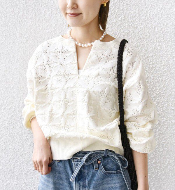 SHIPS for women「【WEB限定】〈洗濯機可能〉2WAY フラワー ジャカード ハーフ ジップ プルオーバー」|ニット・セーター|