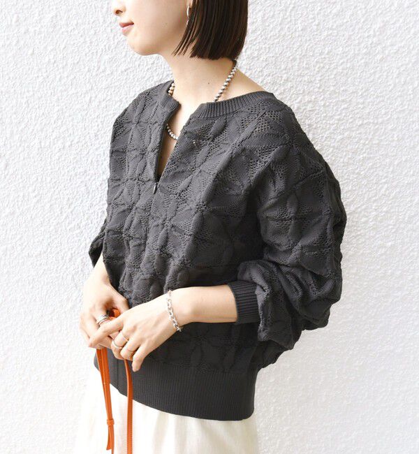 SHIPS for women「【WEB限定】〈洗濯機可能〉2WAY フラワー ジャカード ハーフ ジップ プルオーバー」|ニット・セーター|