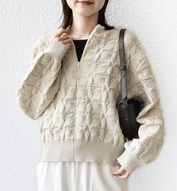 SHIPS for women「【WEB限定】〈洗濯機可能〉2WAY フラワー ジャカード ハーフ ジップ プルオーバー」|ニット・セーター|ベージュ