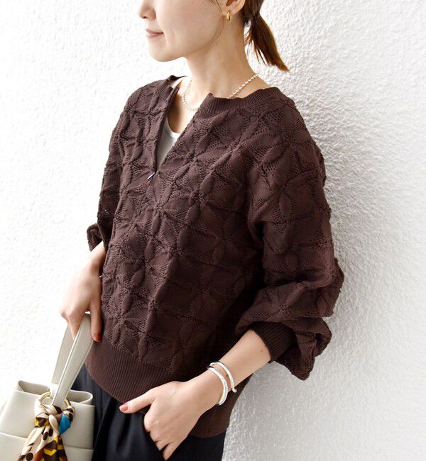 SHIPS for women「【WEB限定】〈洗濯機可能〉2WAY フラワー ジャカード ハーフ ジップ プルオーバー」|ニット・セーター|