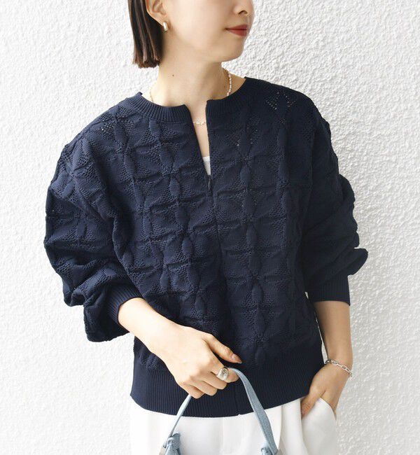 SHIPS for women「【WEB限定】〈洗濯機可能〉2WAY フラワー ジャカード ハーフ ジップ プルオーバー」|ニット・セーター|