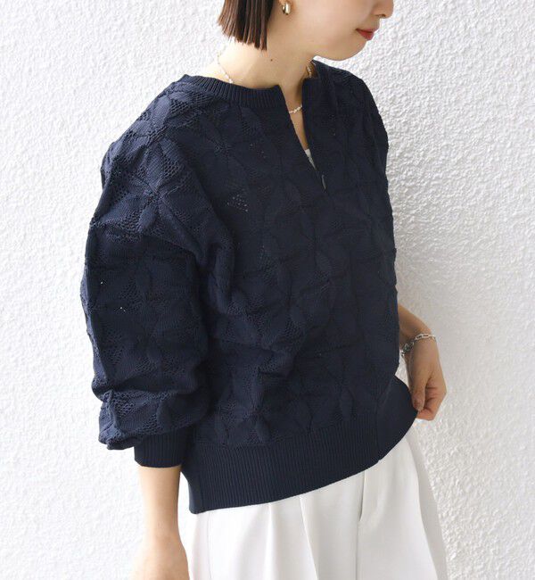 SHIPS for women「【WEB限定】〈洗濯機可能〉2WAY フラワー ジャカード ハーフ ジップ プルオーバー」|ニット・セーター|