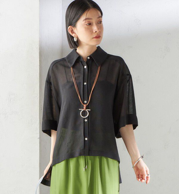 SHIPS for women「〈手洗い可能〉麻調 メッシュ 半袖 ビッグ シャツ」|シャツ・ブラウス|