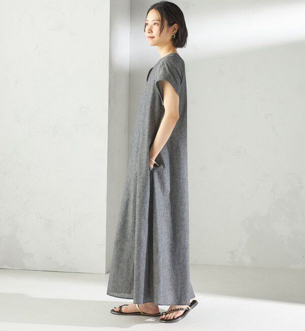 SHIPS for women「〈接触冷感・手洗い可能〉麻混 シャンブレー フレア ワンピース」|ワンピース|