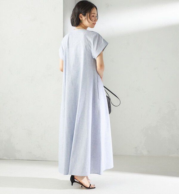 SHIPS for women「〈接触冷感・手洗い可能〉麻混 シャンブレー フレア ワンピース」|ワンピース|