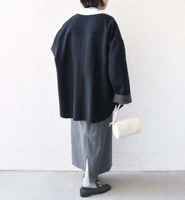 SHIPS for women「セミ 梳毛 配色 リバー ノーカラー コート」|ノーカラーコート|