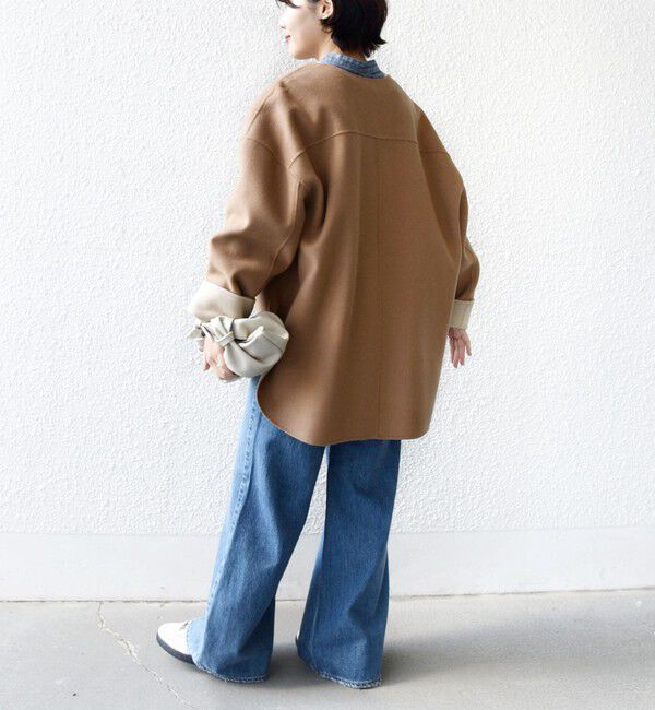 SHIPS for women「セミ 梳毛 配色 リバー ノーカラー コート」|ノーカラーコート|