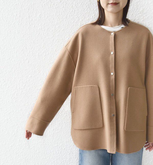 SHIPS for women「セミ 梳毛 配色 リバー ノーカラー コート」|ノーカラーコート|