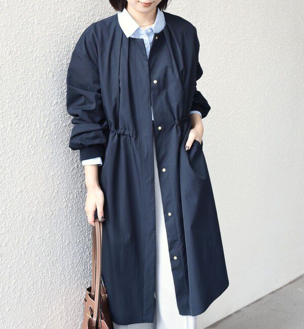 SHIPS Colors 「SHIPS Colors:〈手洗い可能〉ツイル ノーカラー タック コート◇」|ノーカラーコート|