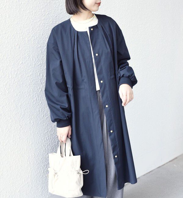 SHIPS Colors 「SHIPS Colors:〈手洗い可能〉ツイル ノーカラー タック コート◇」|ノーカラーコート|