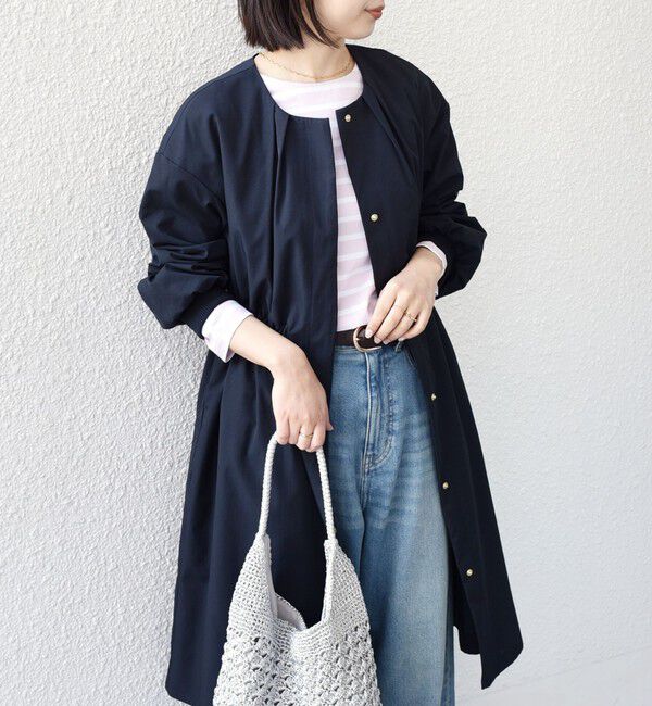 SHIPS Colors 「SHIPS Colors:〈手洗い可能〉ツイル ノーカラー タック コート◇」|ノーカラーコート|