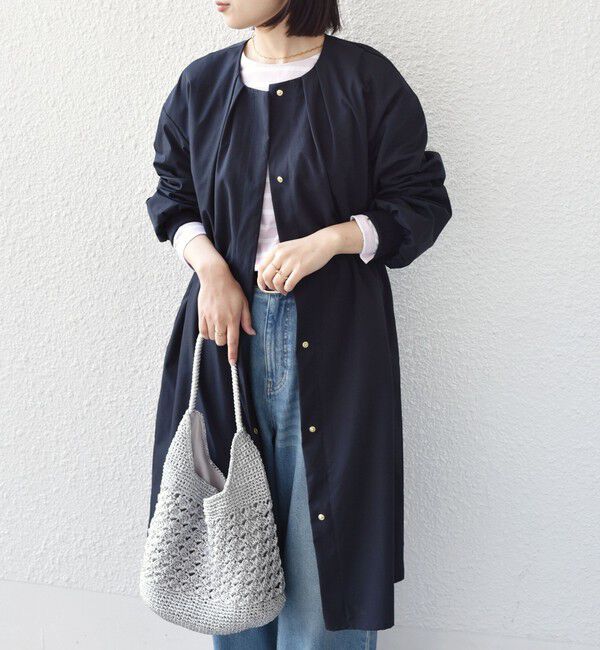 SHIPS Colors 「SHIPS Colors:〈手洗い可能〉ツイル ノーカラー タック コート◇」|ノーカラーコート|