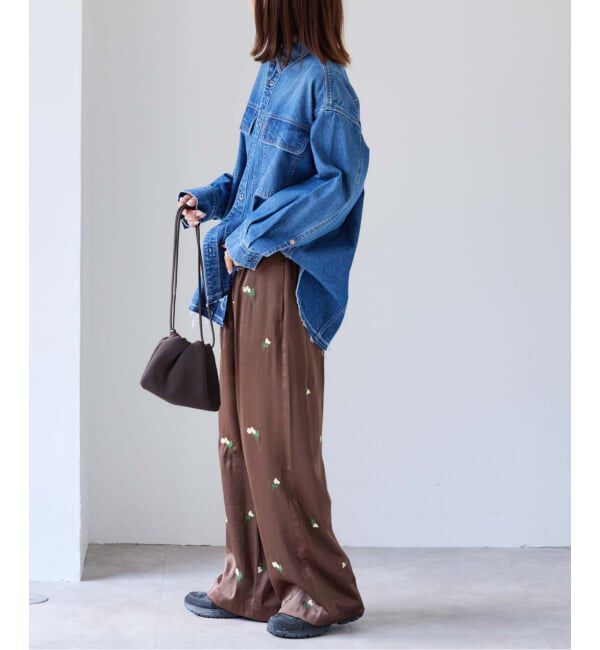 OUTDOOR PRODUCTS Usual Things「フラワーエンブロイダリーサテンイージーパンツ」|スラックス|