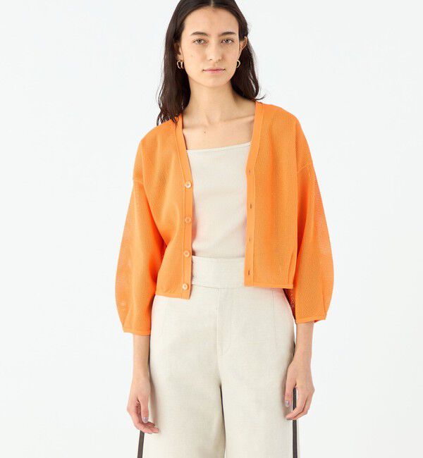 MACPHEE「コットンメッシュ Vネックカーディガン」|カーディガン|