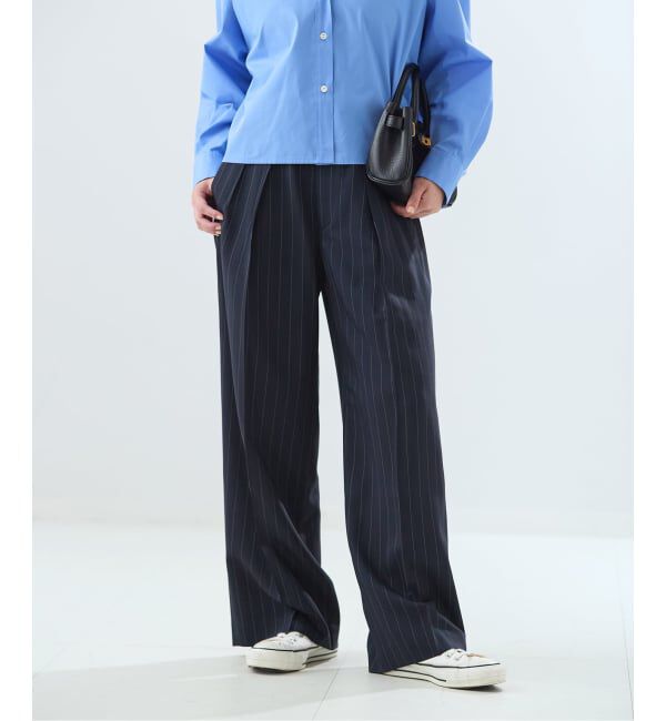 journal standard L'essage「NALYAストライプ/Doeskinワイドパンツ」|スラックス|ネイビー