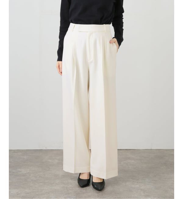  「【洗える】タックワイドパンツ」|スラックス|ホワイト