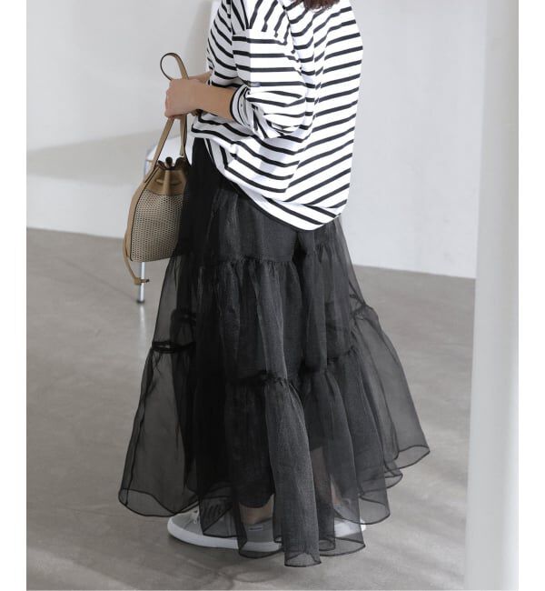  「【洗える】オーガンジーティアードスカート」|スカート|ブラック