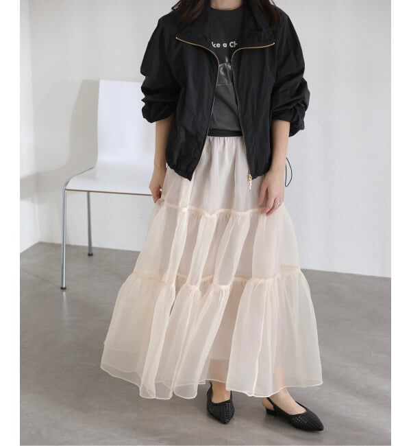  「【洗える】オーガンジーティアードスカート」|スカート|