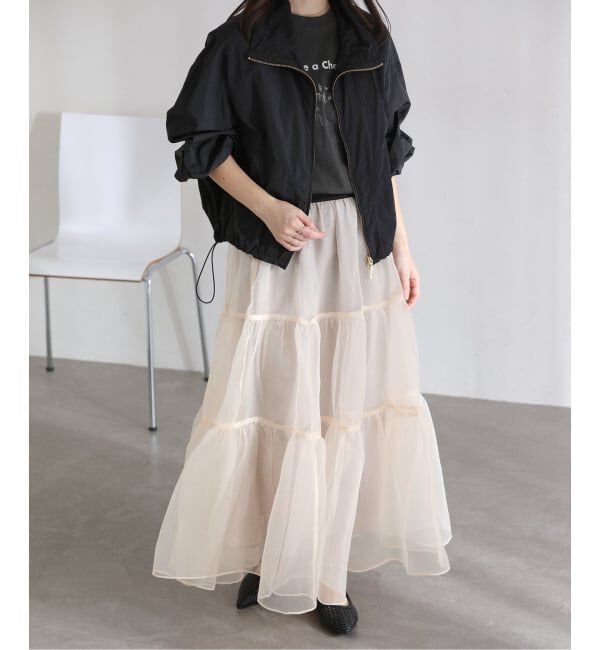  「【洗える】オーガンジーティアードスカート」|スカート|