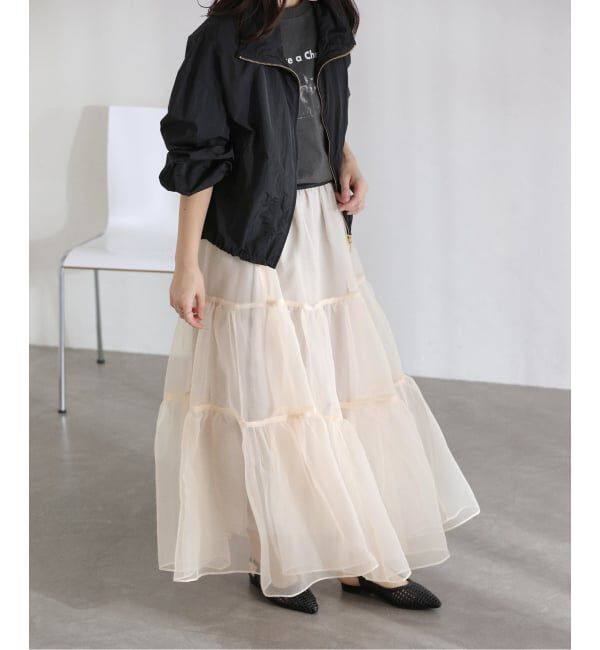  「【洗える】オーガンジーティアードスカート」|スカート|