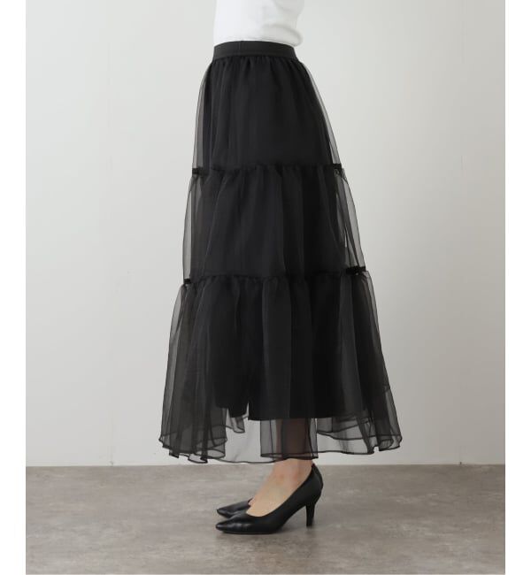  「【洗える】オーガンジーティアードスカート」|スカート|