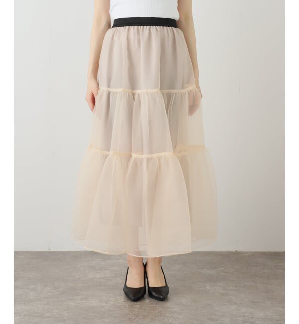  「【洗える】オーガンジーティアードスカート」|スカート|