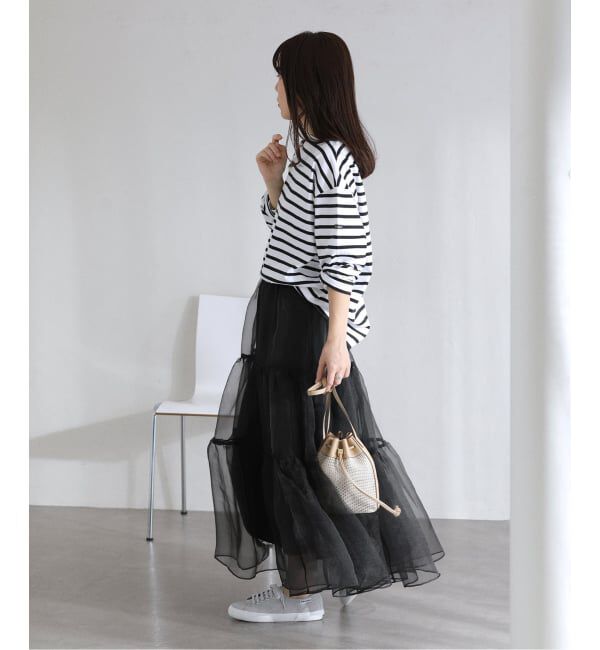  「【洗える】オーガンジーティアードスカート」|スカート|
