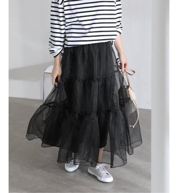  「【洗える】オーガンジーティアードスカート」|スカート|