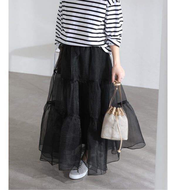  「【洗える】オーガンジーティアードスカート」|スカート|