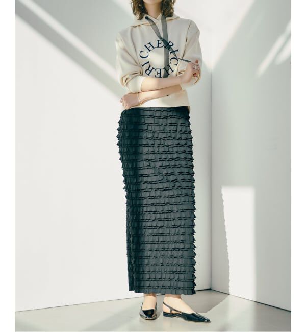  「【洗える】PROVOKE/プロヴォーク フリルマキシスカート」|スカート|ブラック