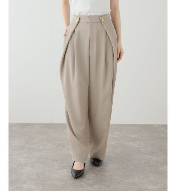  「【洗える】タックボタンパンツ」|スラックス|ベージュ