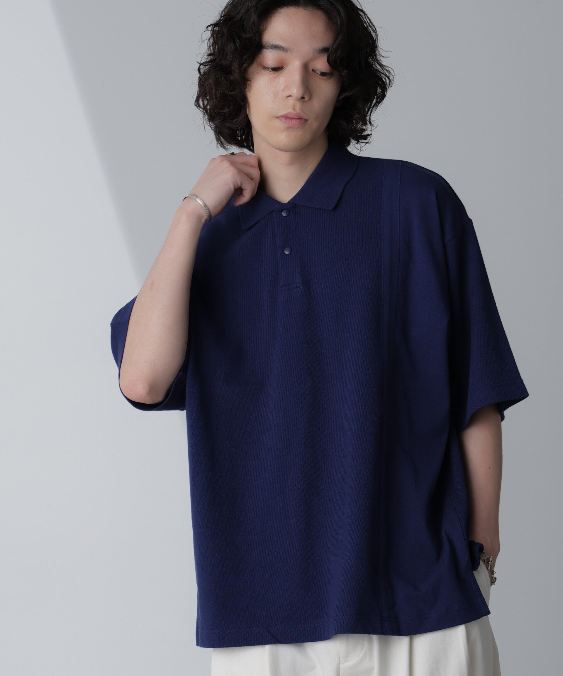 nano･universe「切り替えビッグポロシャツ 半袖」|Tシャツ・カットソー|ネイビー