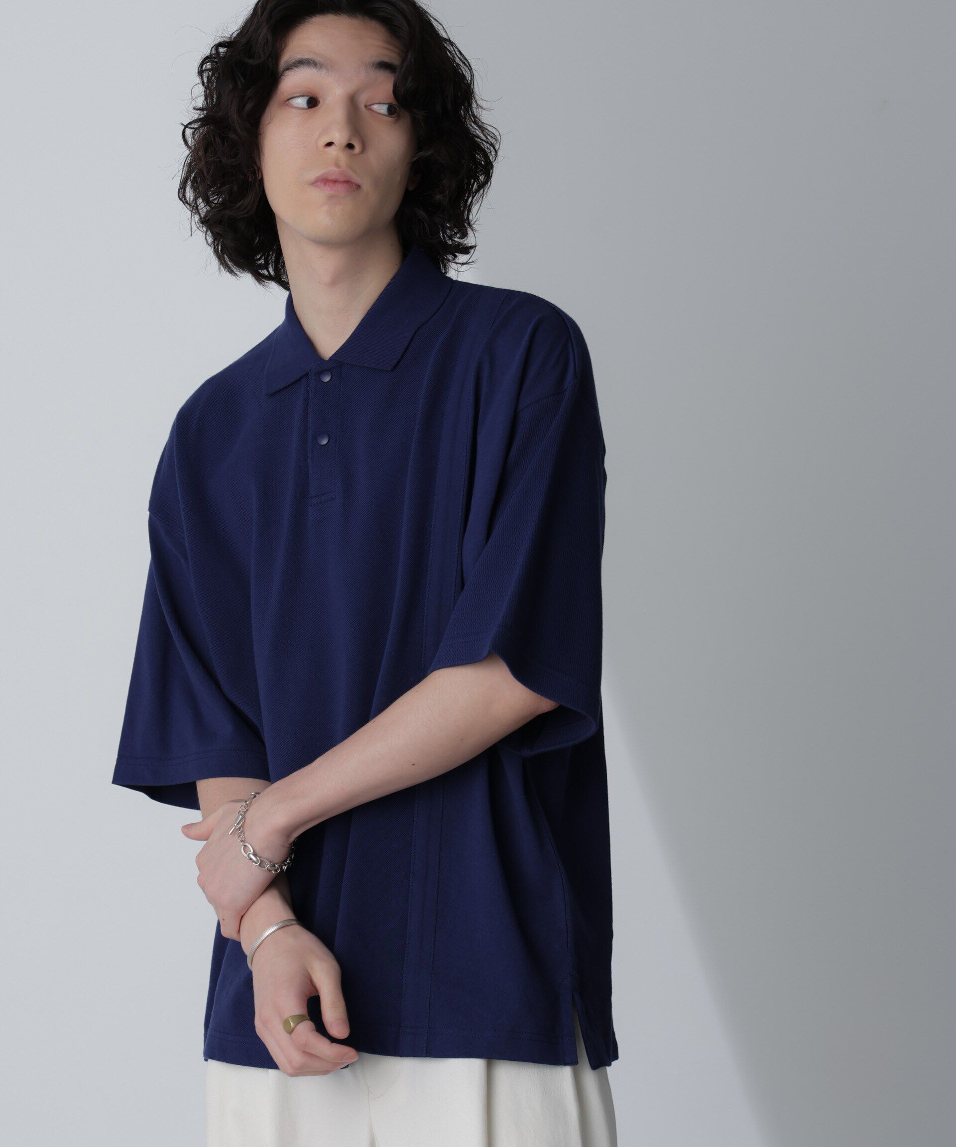 nano･universe「切り替えビッグポロシャツ 半袖」|Tシャツ・カットソー|