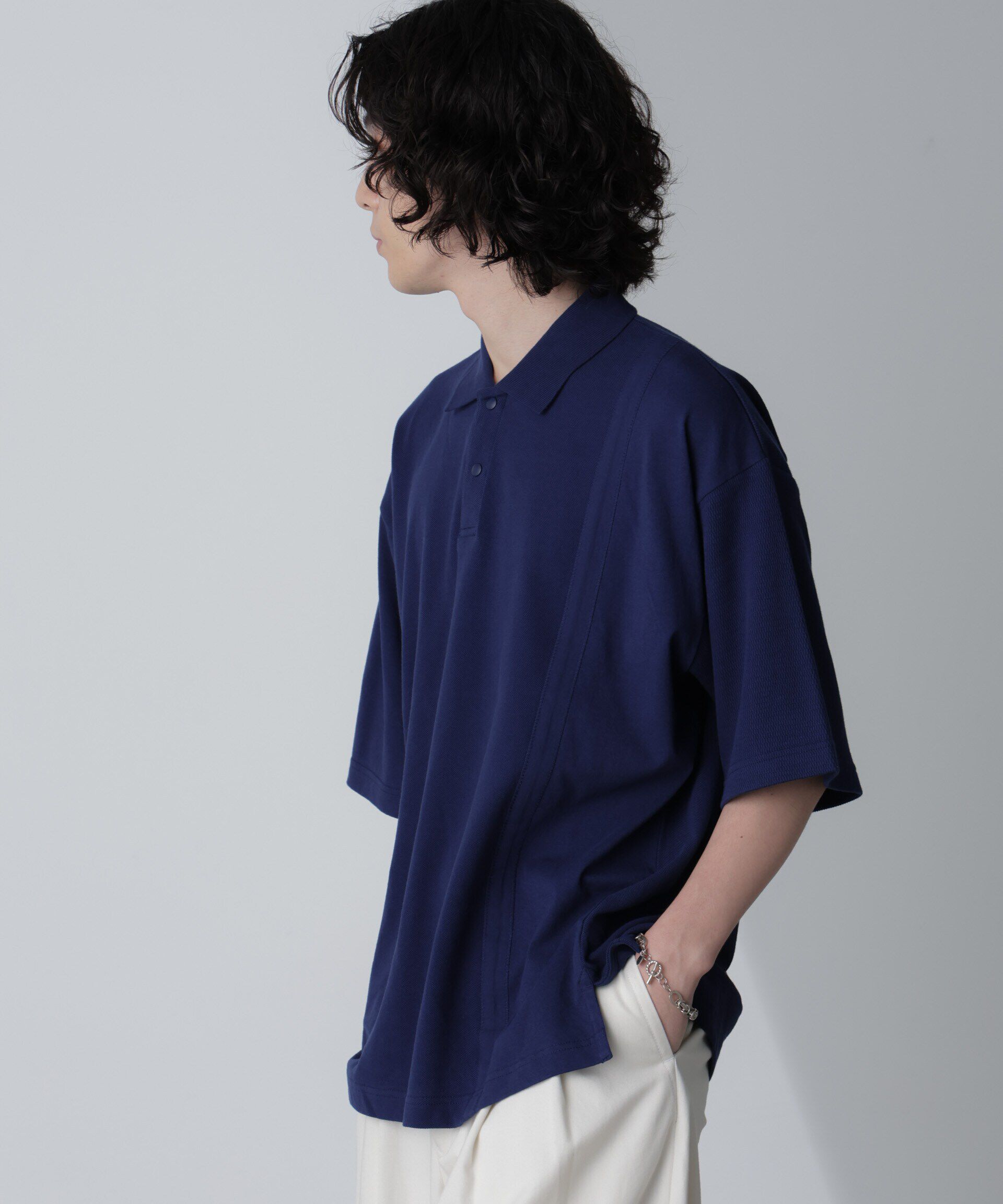 nano･universe「切り替えビッグポロシャツ 半袖」|Tシャツ・カットソー|
