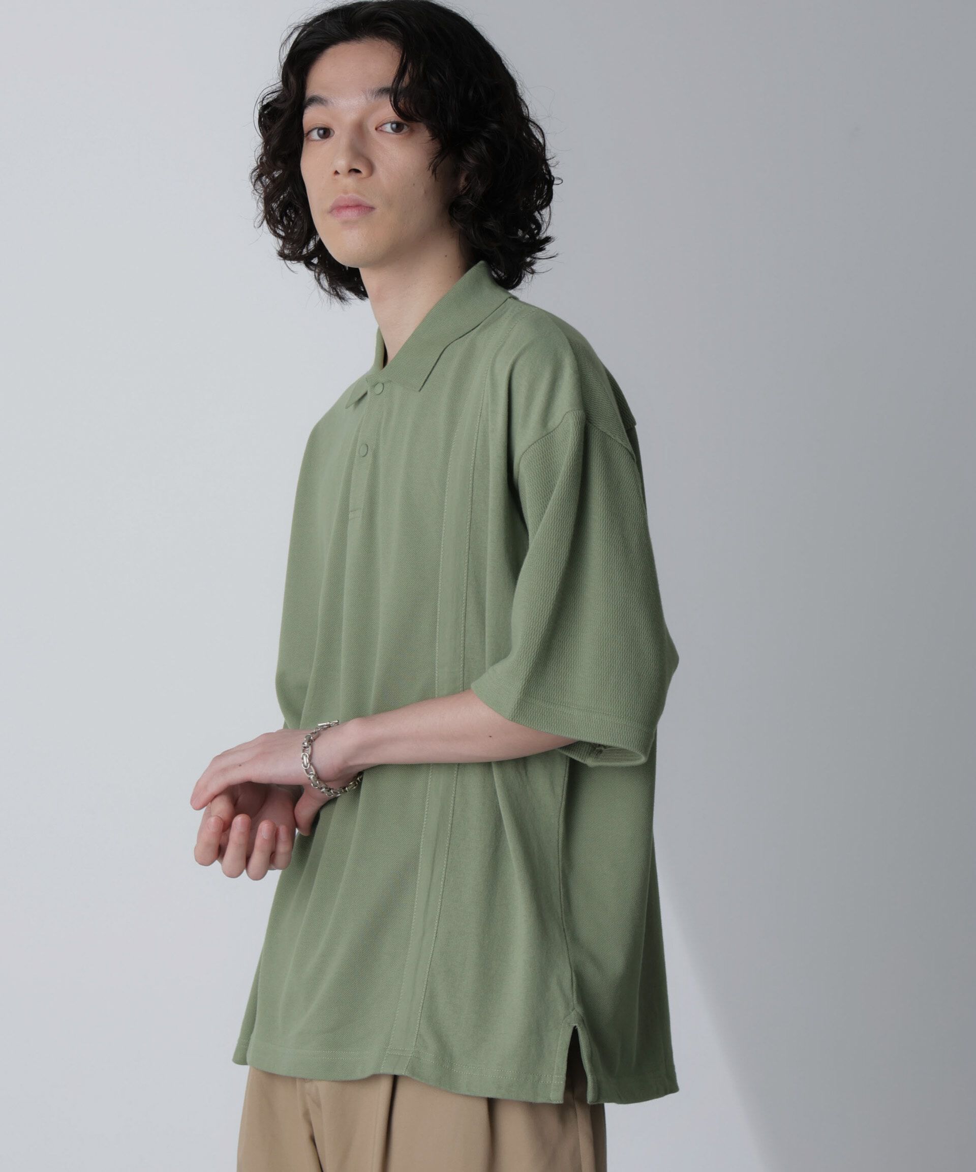 nano･universe「切り替えビッグポロシャツ 半袖」|Tシャツ・カットソー|