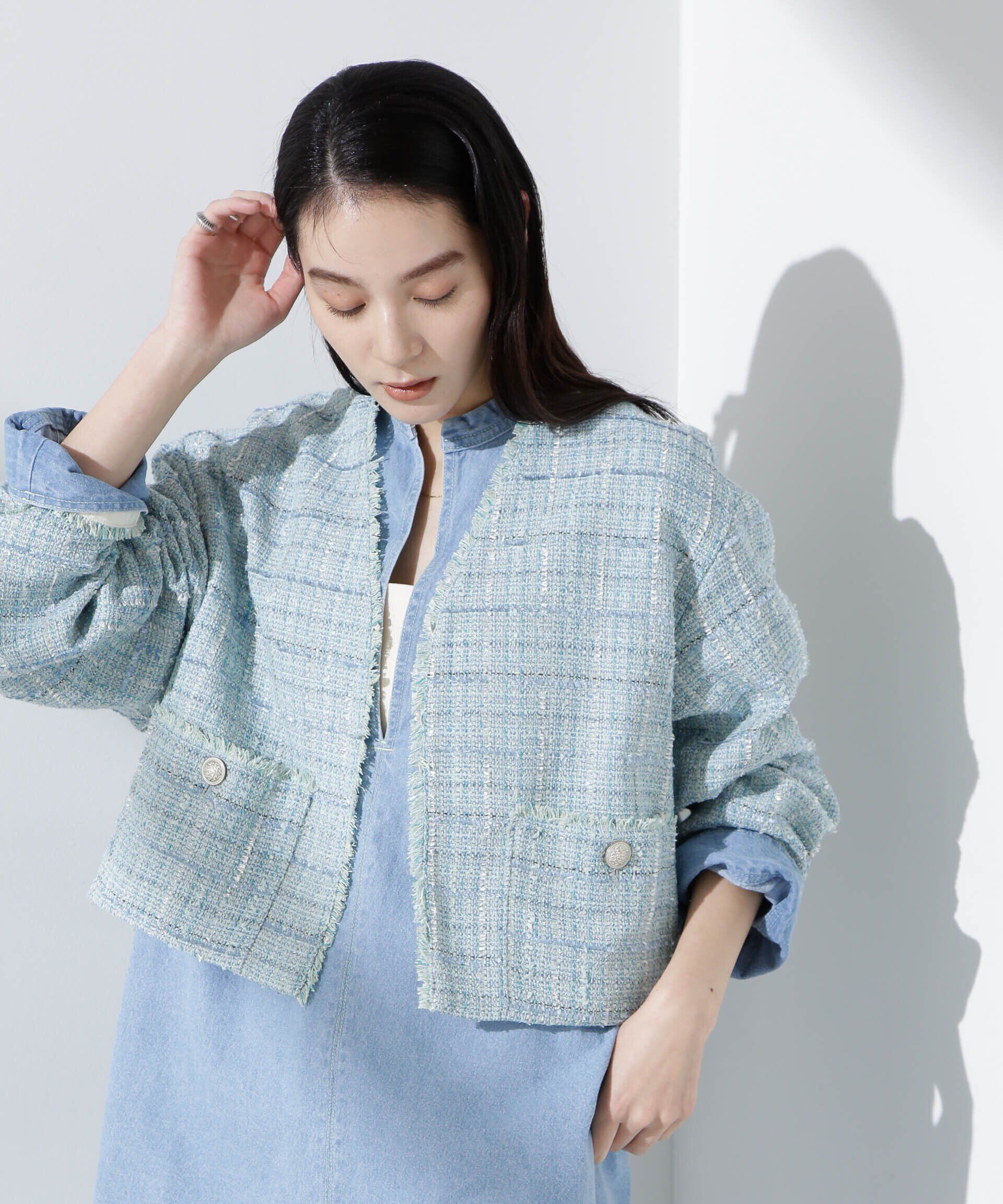 nano･universe「ツィードポケットショートジャケット」|テーラードジャケット|ブルー