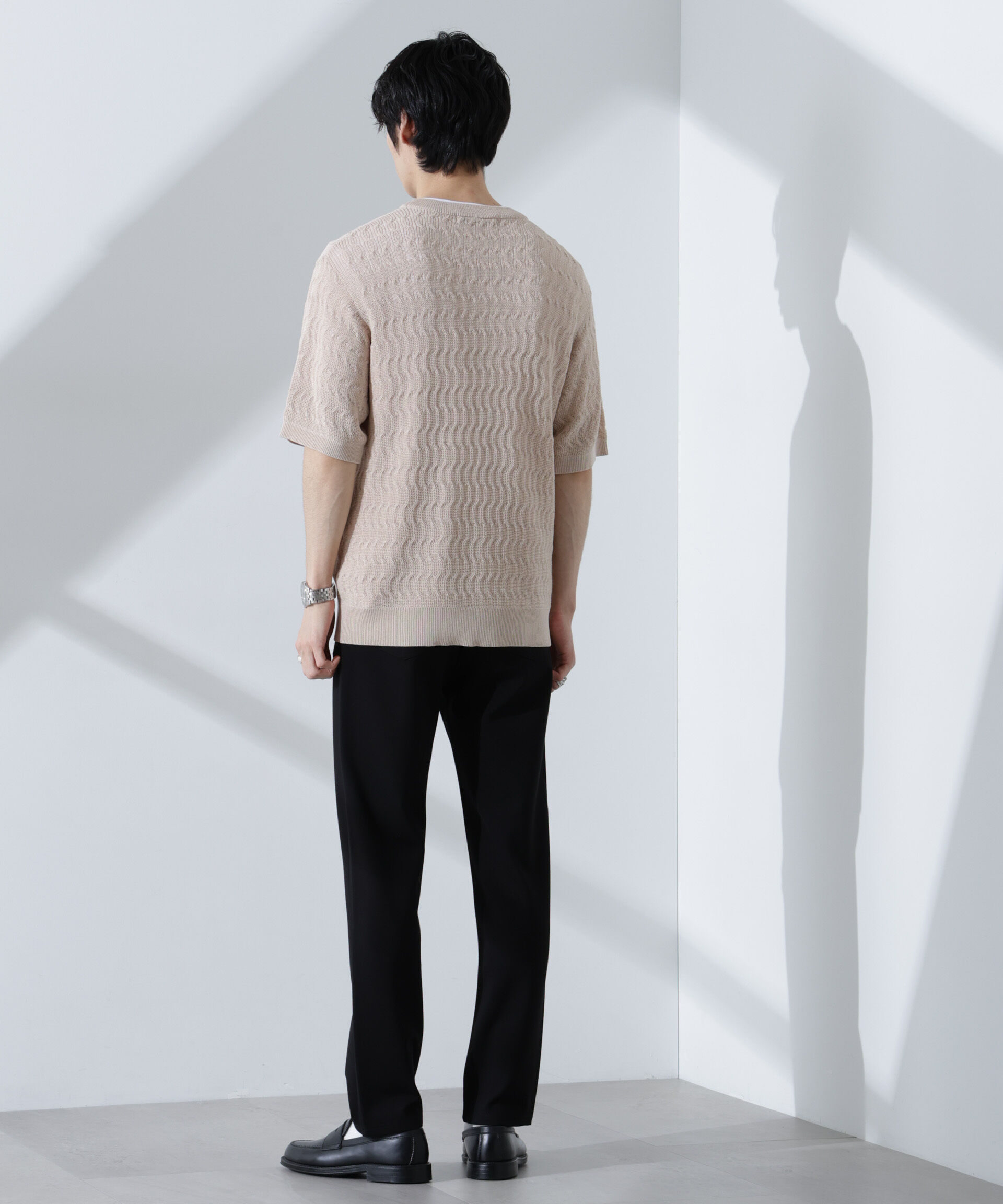 nano･universe「柄編みクルーネックニット 半袖」|ニット・セーター|