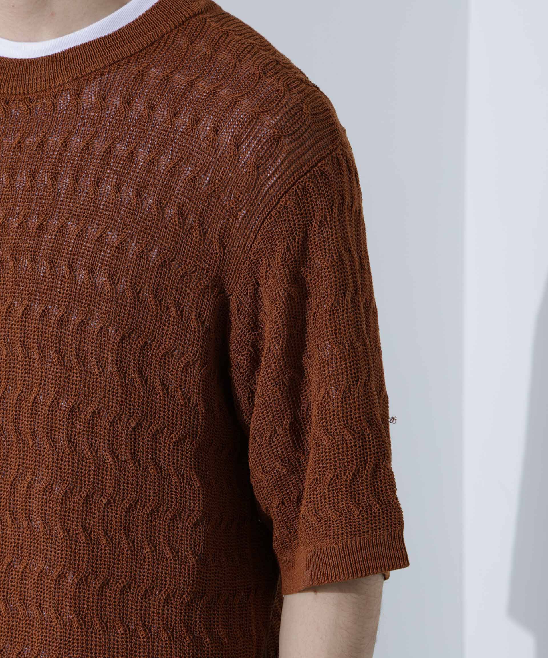 nano･universe「柄編みクルーネックニット 半袖」|ニット・セーター|