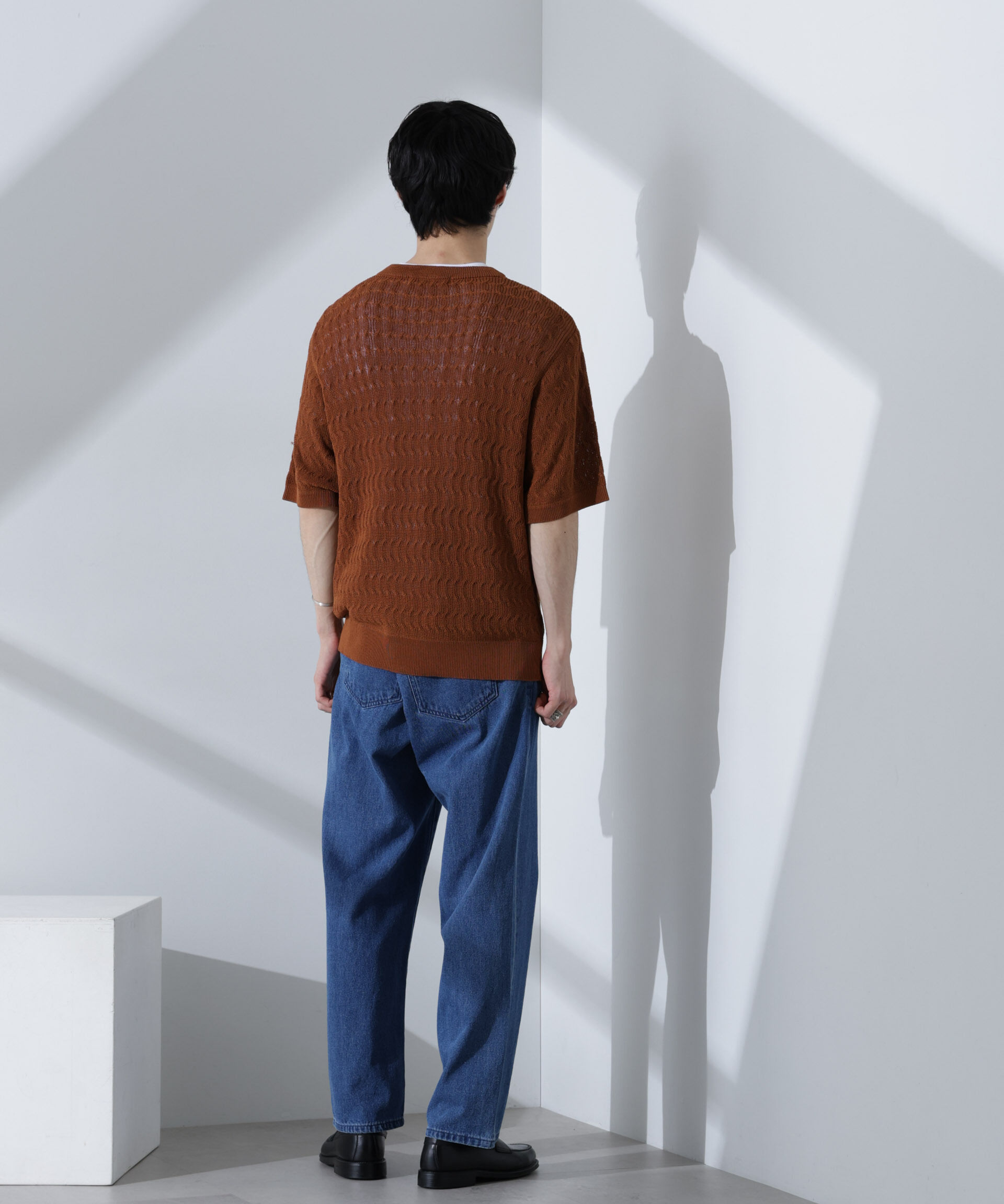 nano･universe「柄編みクルーネックニット 半袖」|ニット・セーター|