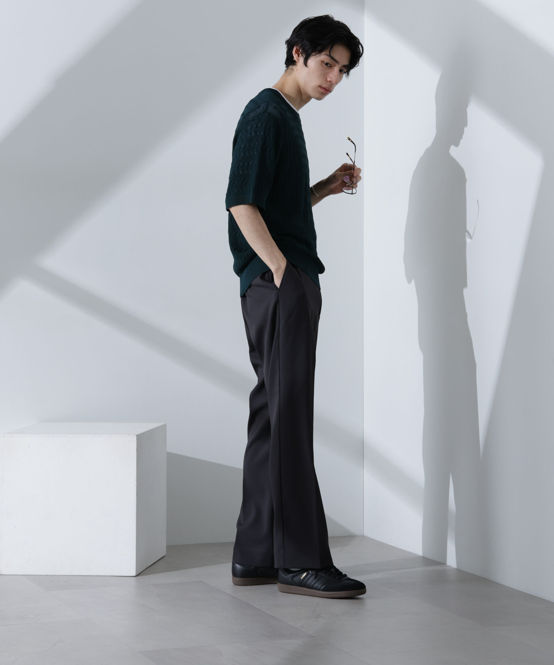 nano･universe「柄編みクルーネックニット 半袖」|ニット・セーター|