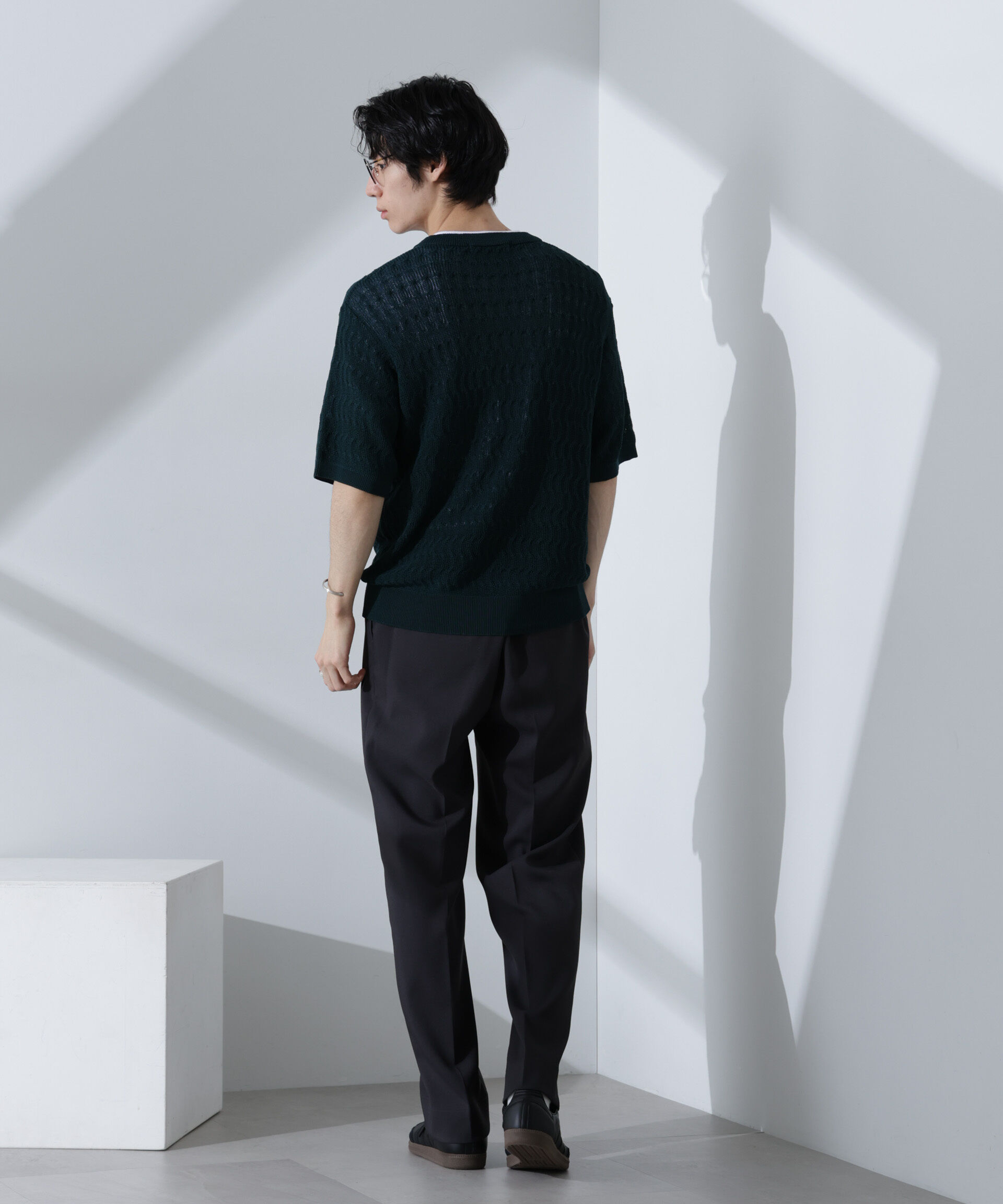 nano･universe「柄編みクルーネックニット 半袖」|ニット・セーター|