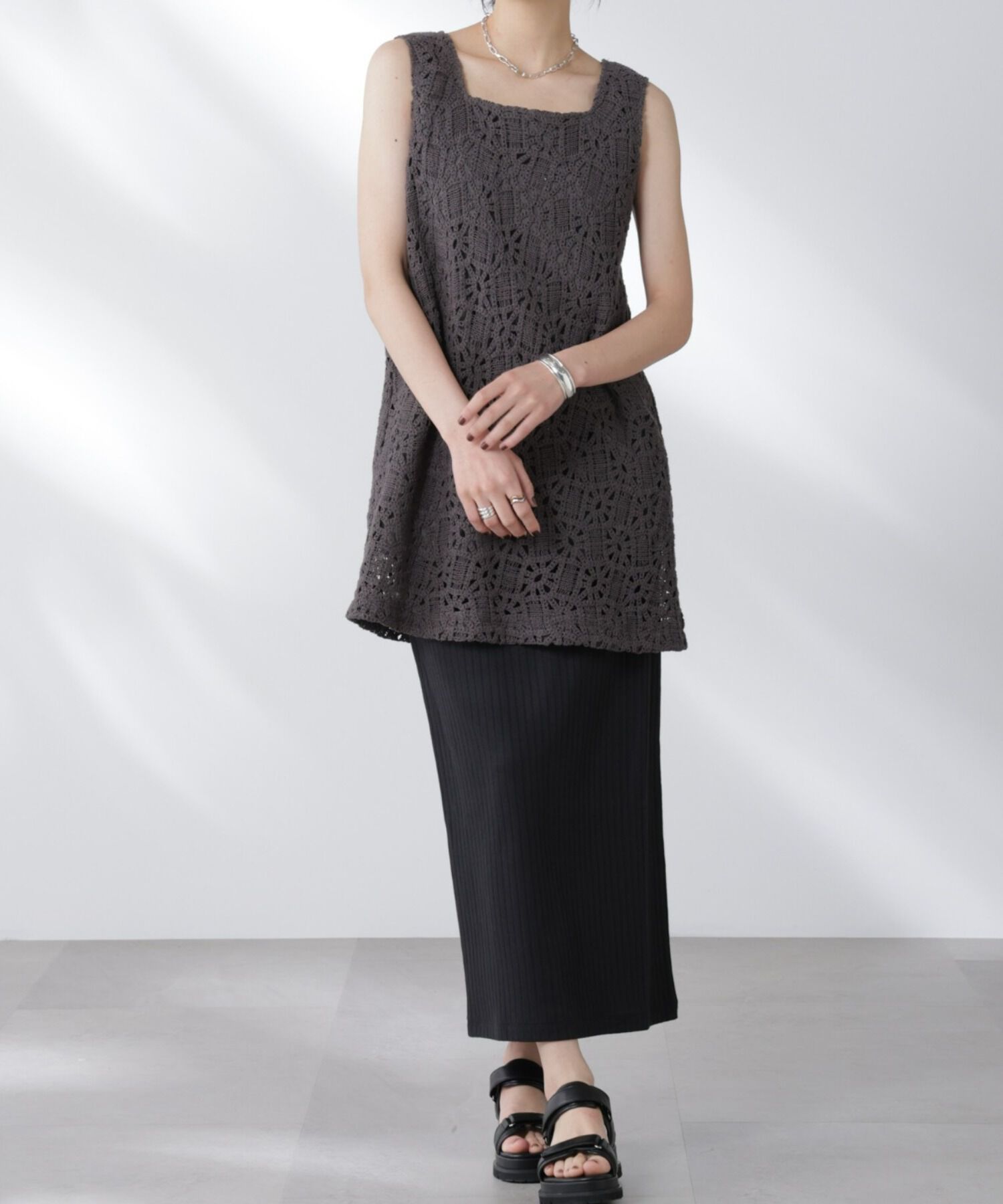 nano･universe「Anti Soaked(R) 汗染み防止リブタイトスカート（セットアップ可）」|スカート|ブラック